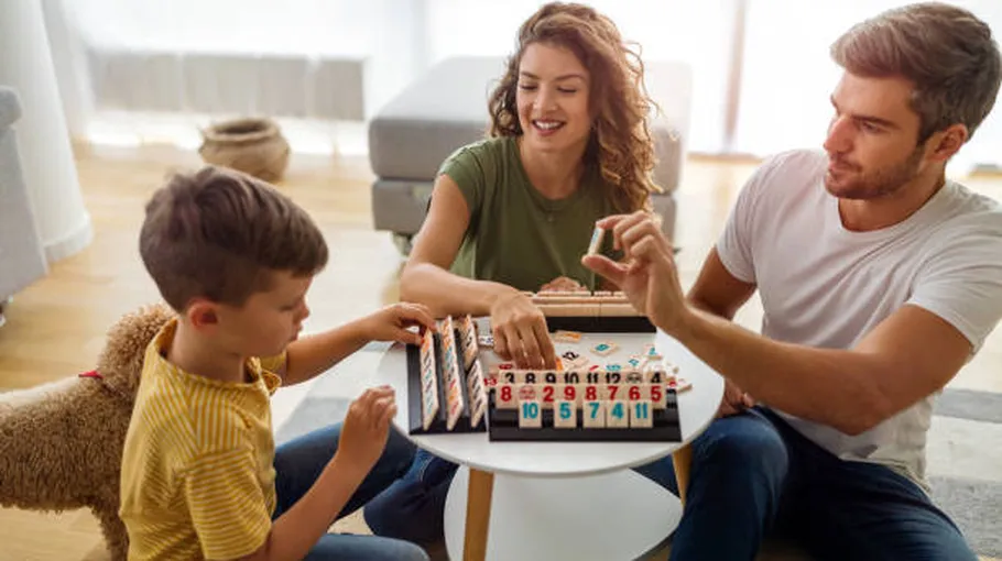 Family playing board games